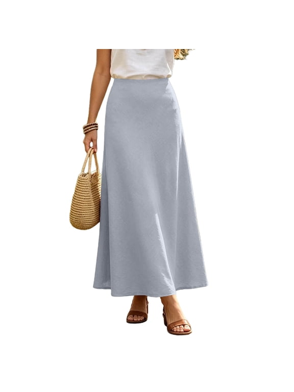 Satin Skirts for Women Flared Ankle Length Elegant Skirts Casual A-Line Silk Flowy Maxi Skirts for Wedding Work L