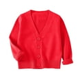 thumbnail image 1 of Riecok School Cardigan for Girls V Neck Long Sleeve Knit Solid Color Button down Kint Sweaters Red 4-5Years, 1 of 6