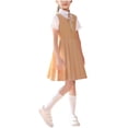 thumbnail image 1 of Riecok School Uniform Sets Collared Short Sleeve Button down Shirts and Sleeveless Pleated Dress 3 Piece Outfits, 1 of 5