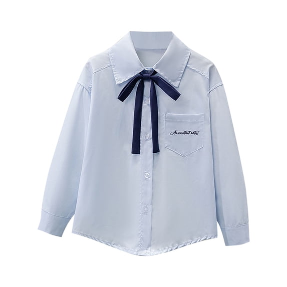 Riecok School Uniform Shirt for Girl Lapel Collared Solid Button up Blouse Long Sleeve Basic Dressy Dress Tops