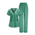 thumbnail image 1 of Riecok Scrub Sets for Women 2 Pack V Neck Short Sleeve Tops and Pant Solid Comfortable Lightweight Workwear, 1 of 8