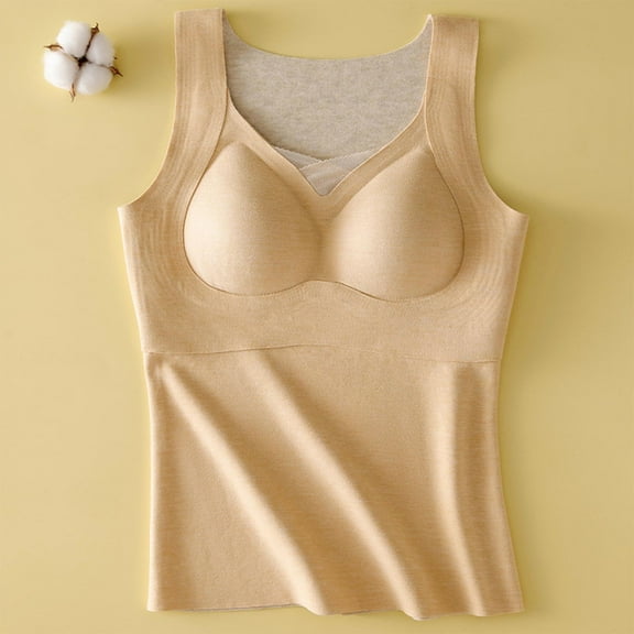 Riecok Shapewear Bodysuit for Women Shapewear for Women Tummy Control Bodysuit Round-Neck Built-In Breast Pads Button Warmth Winter Fall Fashion Shaper Slimming Girdles Soft Beige 2XL