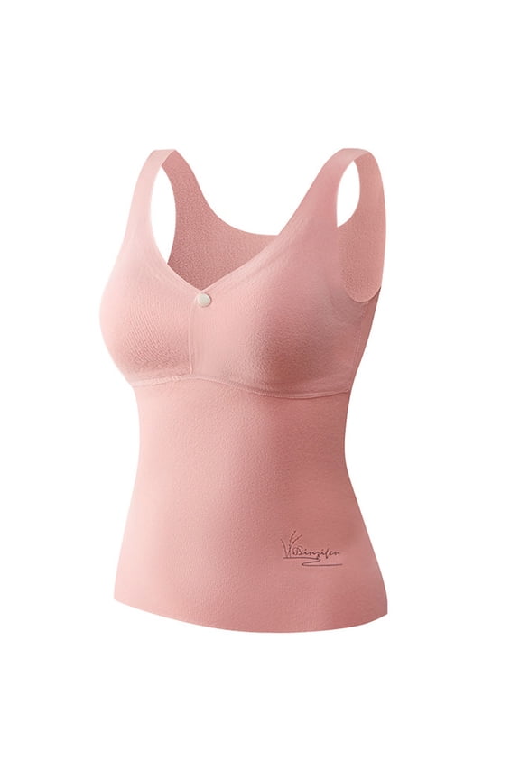 Shapewear Bodysuit for Women Thermal Underwear for Women Round-Neck Built-In Bra Button Warmth Winter Fall Fashion Shaper Slimming Girdles Pink L