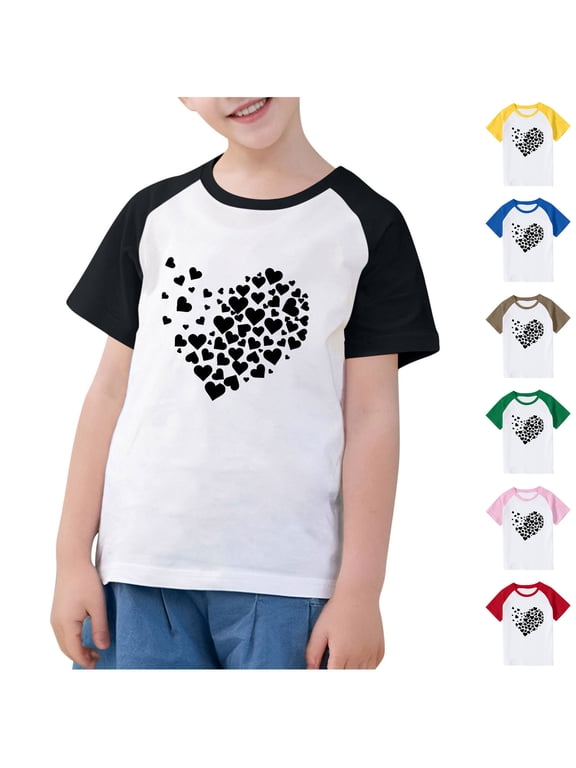 Shirts for Girls Unisex Boys Heart Shirt Valentine's Shirts for Girls Crewneck Shirt Kids Clothes Toddler Kids Boy 2025 Comfortable Lightweight Trendy Outfits Blouses Top Summer 4 T Red