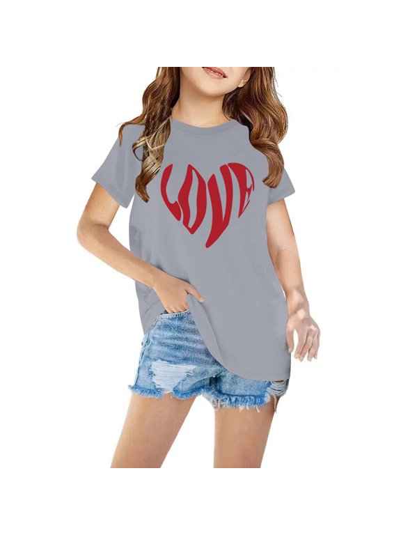 Shirts for Girls Short Sleeves Crewneck Casual Comfortable Soft Top Shirt Kids Clothes Gray 4 T