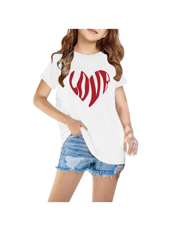 Shirts for Girls Short Sleeves Crewneck Casual Comfortable Soft Top Shirt Kids Clothes White 4 T