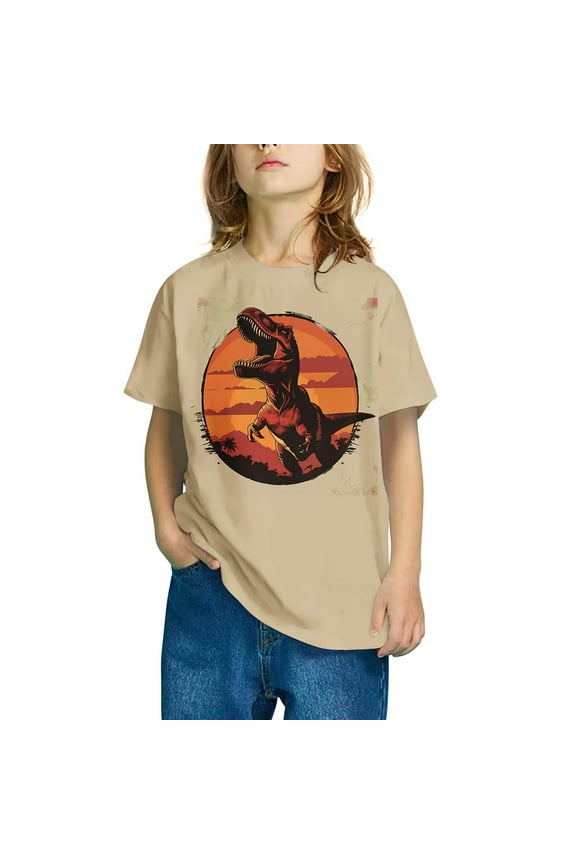 Shirts for Girls and Boy Short Sleeves Crew Neck All-match Dinosaur Print Comfortable Soft Top Shirt Kids Clothes Multicolor 9 T