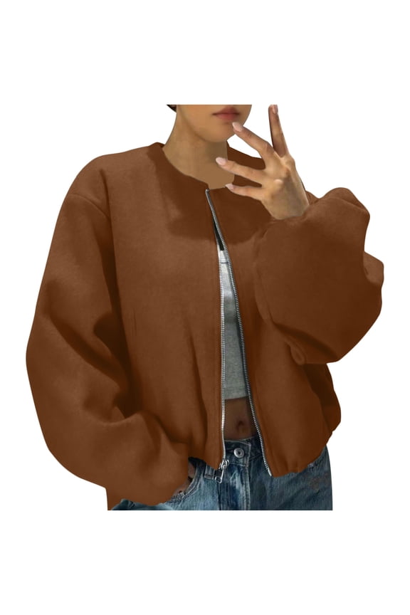 Short Jackets for Women Long Sleeve Jackets Zip Up Cropped Coats with Pockets Casual Comfortable Outerwear