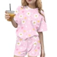 thumbnail image 1 of Riecok Short Outfits for Girls 2 Piece Travel Sets Crewneck Short Sleeve Tops and Shorts Vacation Lounge Sets Multicolor 13-14T, 1 of 8