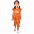 thumbnail image 1 of Riecok Short Sleeve Cute Cotton Soft T Shirts and Shorts 1-10Y Kids Baby Girl Short Sleeve Stripe Tops and Drawstring Shorts Summer Casual Comfortable Two-Piece Daily Tunic Tops Loose Orange 120, 1 of 5