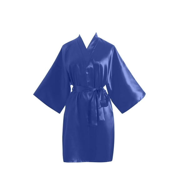 Riecok Silk Robes for Women Lightweight Soft Long Sleeve Loungewear Sleepdress with Tie Closure Casual Housecoat Navy Free Size