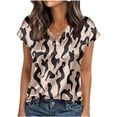 thumbnail image 1 of Riecok Silk Satin Shirt Womens Cap Short Sleeve V Neck Pullover Trendy Printed Tunic Tops Summer Blouses, 1 of 6