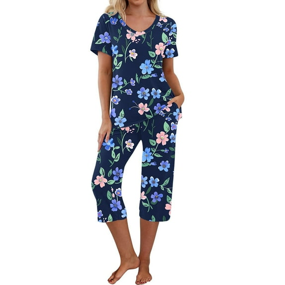 Riecok Sleep Sets for Women Plus Size V Neck Soft Pockets Sexy Casual Pajamas Spring Loose Cozy Sleepwear for Women Home Party Comfywear Sleep Set Trendy Outfits Nightwear Two Piece Blue M