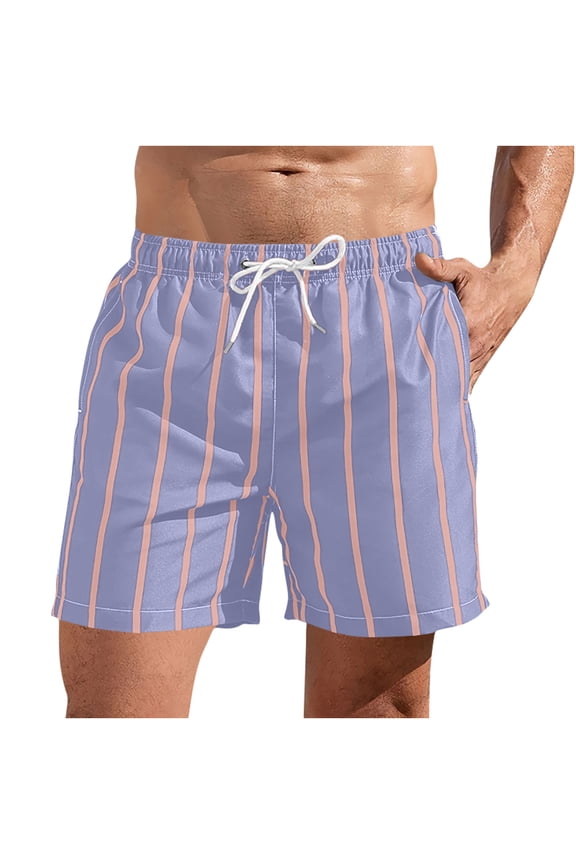 Sleeping Shorts Mens Soft Summer Elastic Waist Drawstring Shorts Striped Beach Vacation Clothes with Pocket