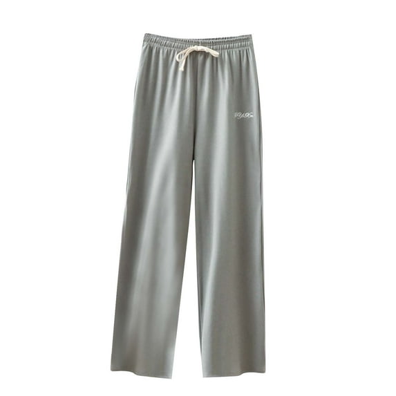 Riecok Sleepwear Pants for Women Elastic Waist Wide Leg Lounge Pants Solid Color Trendy Casual Pajama Bottoms Gray 2XL