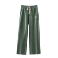 thumbnail image 1 of Riecok Sleepwear Pants for Women Elastic Waist Wide Leg Lounge Pants Solid Color Trendy Casual Pajama Bottoms Green M, 1 of 3