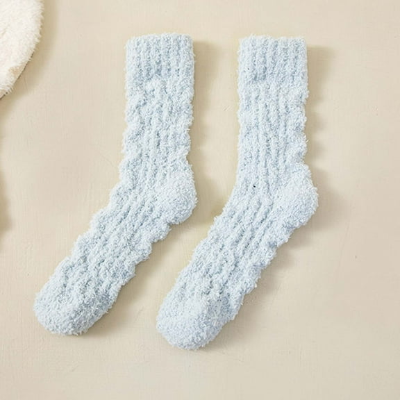 Riecok Slipper Socks for Women Thick Thermal Cushioned Crew Socks Mid Calf Stretched Plush Warm Sleeping Socks for Everyday Wear