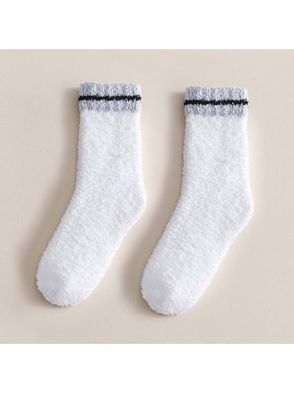 Slipper Socks for Women Thick Thermal Cushioned Crew Socks Mid Calf Stretched Plush Warm Sleeping Socks for Everyday Wear