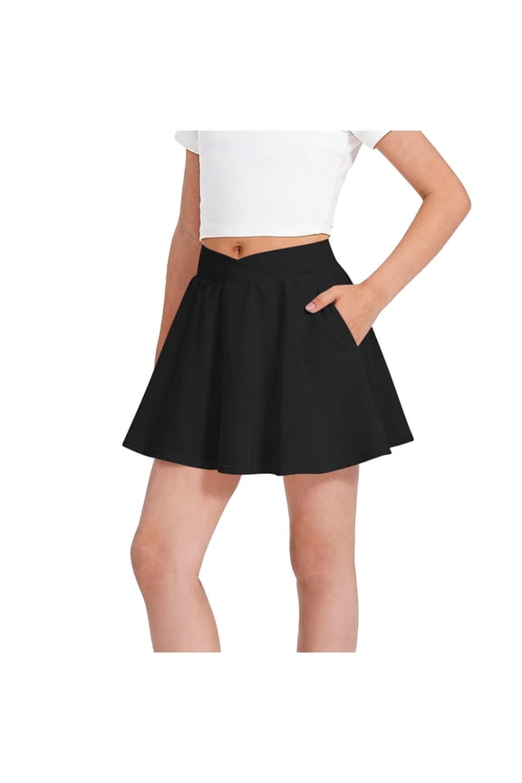 Sport Skirt Girls Elastic Waist Mini Pencil Skorts Solid Lightweight Running Skirt with Pockets Black 5-6Years