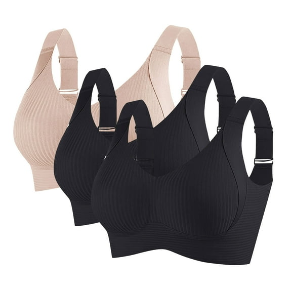 Riecok Sports Bras for Women Plus Size 3 Pack Wireless Bras with Support Push up Convertible Straps Everyday Bras