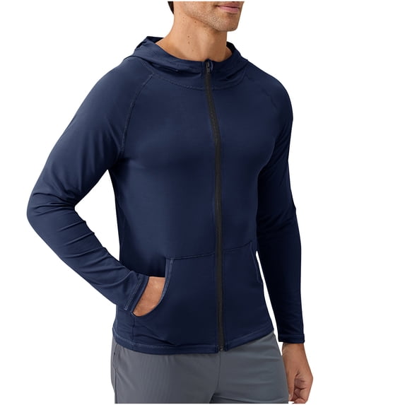 Riecok Sports Jacket for Men Long Sleeve Hooded Jackets Zip Up Coats with Pockets Solid Casual Trendy Outetwear