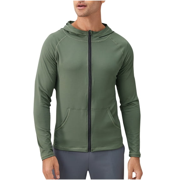 Riecok Sports Jacket for Men Long Sleeve Hooded Jackets Zip Up Coats with Pockets Solid Casual Trendy Outetwear