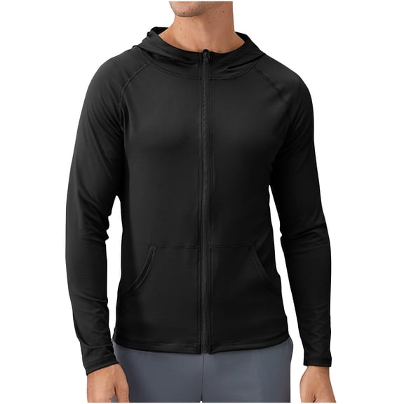 Riecok Sports Jacket for Men Long Sleeve Hooded Jackets Zip Up Coats with Pockets Solid Casual Trendy Outetwear