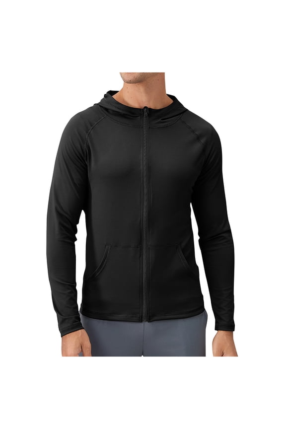 Sports Jacket for Men Long Sleeve Hooded Jackets Zip Up Coats with Pockets Solid Casual Trendy Outetwear