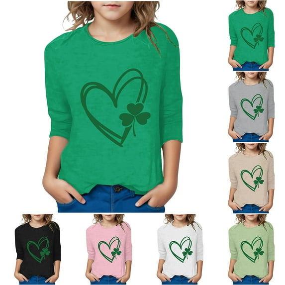 Riecok St. Patrick's Day T-Shirt Boy and Girls Short Sleeve Printed Top Scoop Neck Oversized Casual All-match Fashion Lightweight Toddler Kids Boy Summer Tops Green 9 T