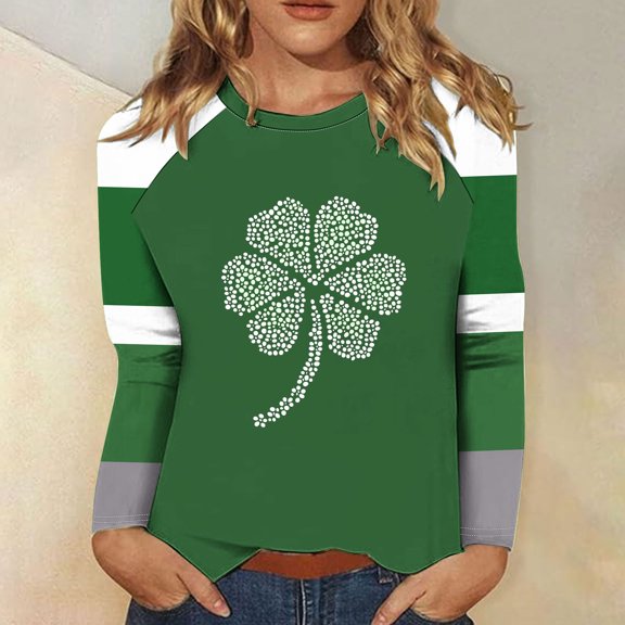 Riecok St. Patrick's Day Womens Hoodies Oversized Sweatshirt Pullover Crew Neck Trendy Clothes Casual Blouses 2025 Green XL