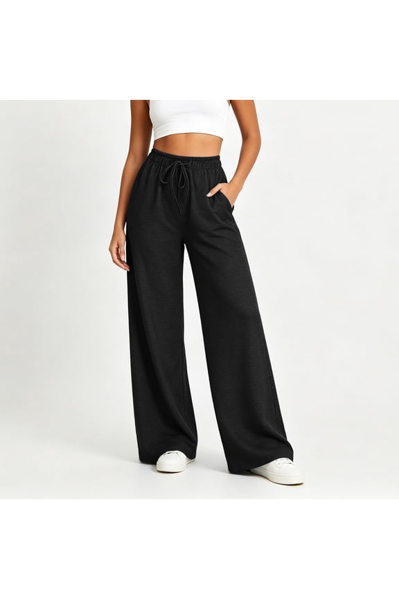 Stretch Denim Print Jeans for Women Plus Size Wide Leg Pant Solid Loose Pull on Pants Casual Trouser with Pockets