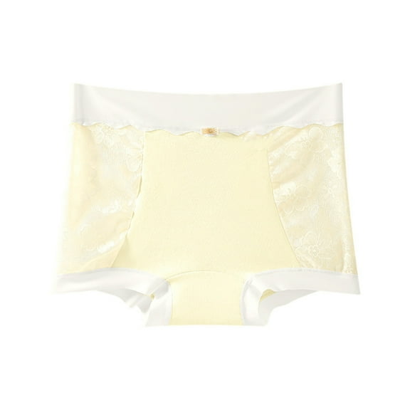 Riecok Stretch Panties for Women High Waist Plus Size Plus Size Breathable Comfortable Panties Yellow L