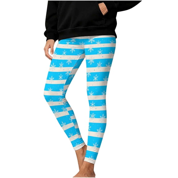 Riecok Striped Leggings for Women Christmas Stretchy High Waisted Pants Cute Printed Fall Leggings Running Yoga Pants