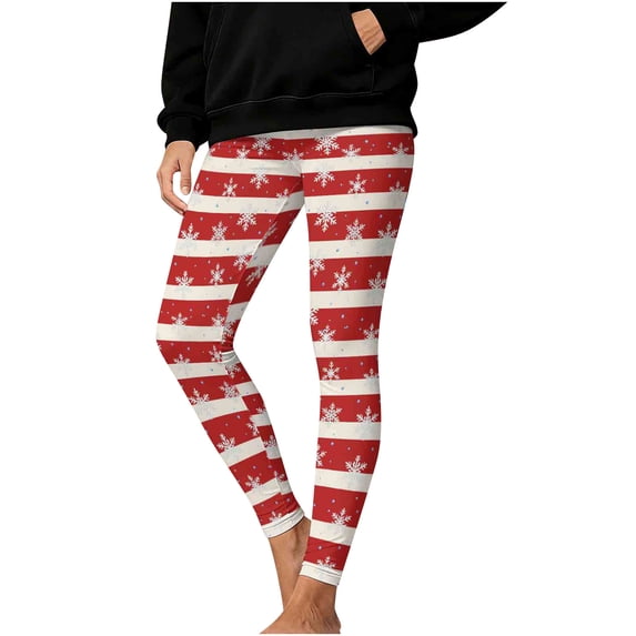 Riecok Striped Leggings for Women Christmas Stretchy High Waisted Pants Cute Printed Fall Leggings Running Yoga Pants