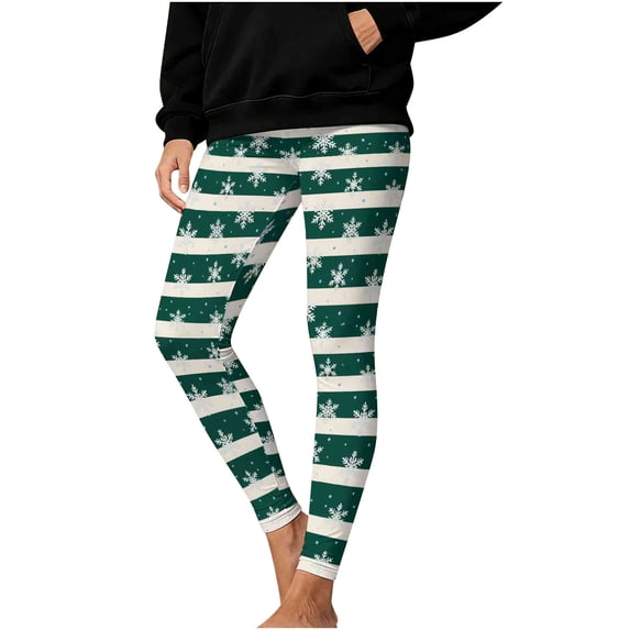 Riecok Striped Leggings for Women Christmas Stretchy High Waisted Pants Cute Printed Fall Leggings Running Yoga Pants
