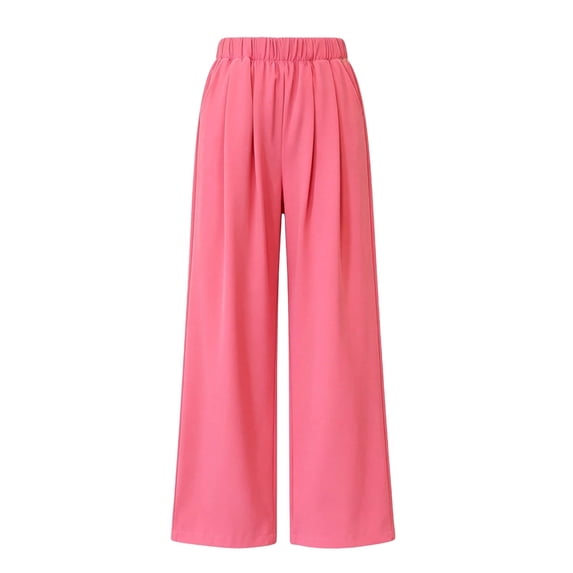 Riecok Suit Pants for Girls Elastic Waist Straight Leg Pants Ruched Trousers Business Slacks with Pockets