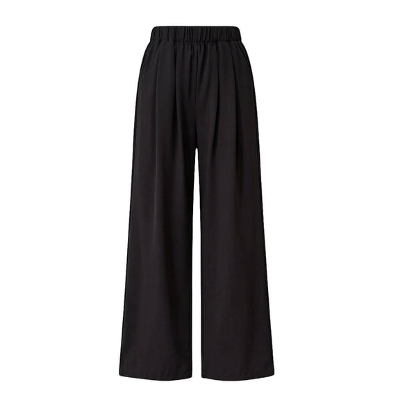 Riecok Suit Pants for Girls Elastic Waist Straight Leg Pants Ruched Trousers Business Slacks with Pockets