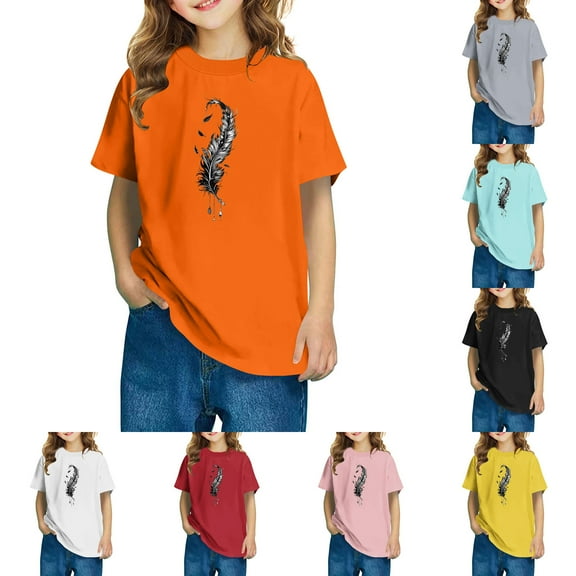 Riecok Summer Short Tops Sleeve Shirts for Girls Crewneck Shirt Kids Clothes Toddler Kids Boy Comfortable Lightweight Trendy Outfits Blouses Top Summer 7 T Blue
