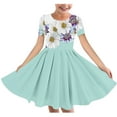 thumbnail image 1 of Riecok Summer Dress for 6 - 15 Year - Old Girls: Short - Sleeved Round - Neck, Easter Print, Waist - Tightening, Pocketed and Tiered Light Blue 13-14 Years, 1 of 4