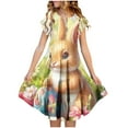 thumbnail image 1 of Riecok Summer Dress for 6 - 15 Year - Old Girls: Short - Sleeved Round - Neck, Easter Print, Waist - Tightening, Pocketed and Tiered Multicolor 14-15 Years, 1 of 5