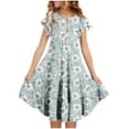 thumbnail image 1 of Riecok Summer Dress for 6 - 15 Year - Old Girls: Short - Sleeved Round - Neck, Easter Print, Waist - Tightening, Pocketed and Tiered Multicolor 14-15 Years, 1 of 5
