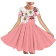 thumbnail image 1 of Riecok Summer Dress for 6 - 15 Year - Old Girls: Short - Sleeved Round - Neck, Easter Print, Waist - Tightening, Pocketed and Tiered Pink 11-12 Years, 1 of 4