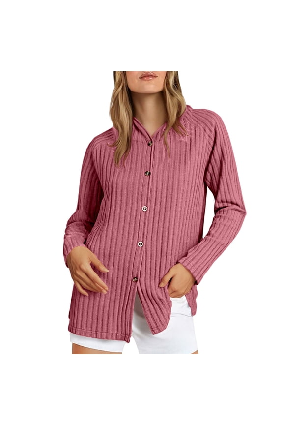 Sweat Jackets for Women Ribbed Long Sleeve Jackets Button Down Coats Solid Color Casual Stylish Clothes