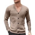 thumbnail image 1 of Riecok Sweater Cardigan for Men Long Sleeve V Neck Solid Color Coat Jacquard Outdoor Comfortable Outwear Coffee S, 1 of 7