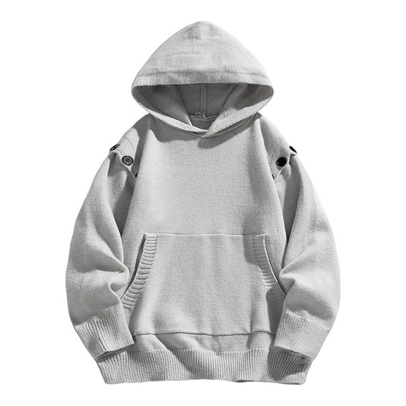 qelini Sweater Hoodie for Men Detachable Sleeve Hooded Knitted Sweaters Button down Pullover Tops Baggy Trendy Outerwear