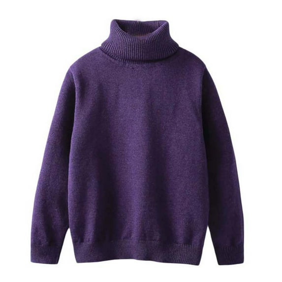 Riecok Long Sleeve Sweater Kids High Collar Pullover Solid Color Little Boys Girls Fall Winter Clothes Purple 120 5 Years