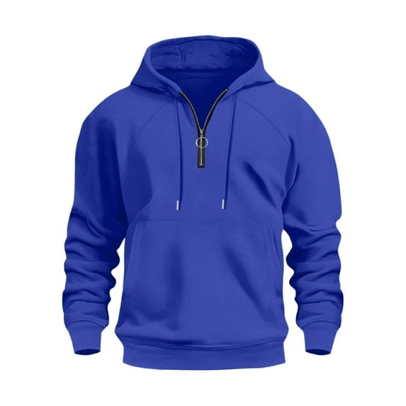 Riecok Sweaters for Men Zipper Hoodie Drawstring Solid Color Long Sleeve Tops with Pocket Lightweight Sweat Shirts Blue M