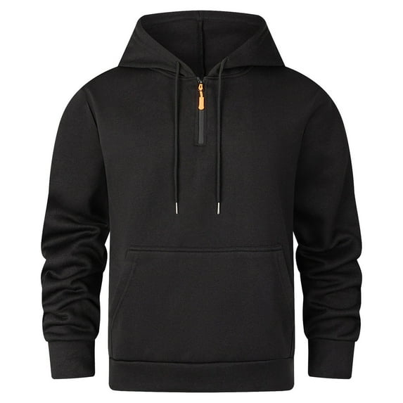 Riecok Sweaters for Men Zipper Hoodie Drawstring Solid Color Long Sleeve Tops with Pocket Stylish Hoodies Black L