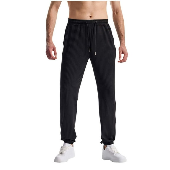 Riecok Sweatpants for Men Elastic Waist Drawstring Active Athletic Solid Color Running Workout Gym Pants with Pockets Black M