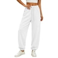 thumbnail image 1 of Riecok Sweatpants for Women Elastic Waist Drawstring Pants Pull on Tapered Sweat Pant Solid Workout Fall Trouser with Pockets White 2XL, 1 of 7